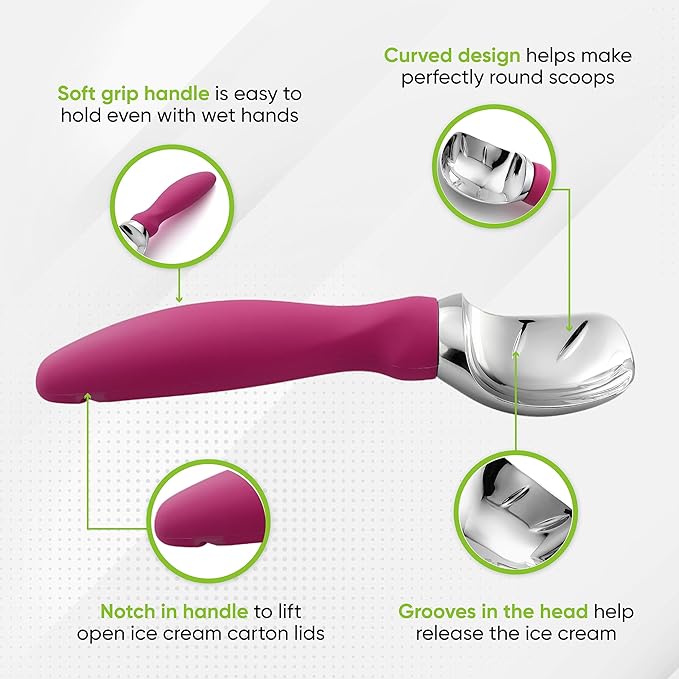 Spring Chef Premium Ice Cream Scoop, Magenta & Stainless Steel Magnetic Measuring Cups, Set of 7, Black - 2 Product Bundle