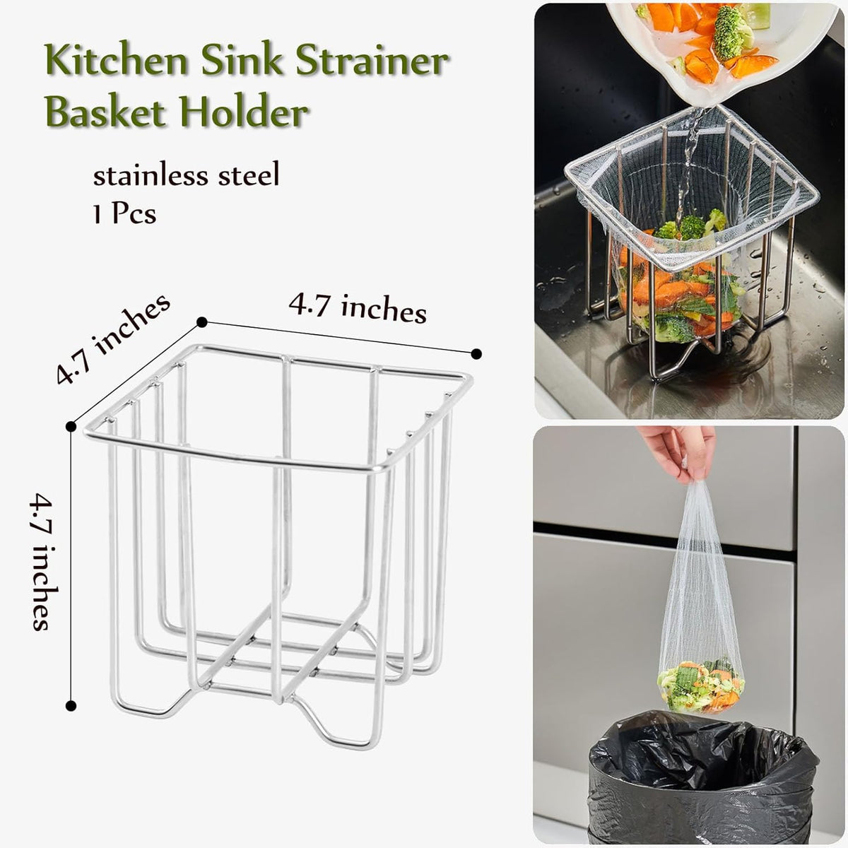 Kitchen Sink Strainer with Sink Basket Holder and 300 Strainer Net Bags,Food Catcher with drain filter Mesh bag,Meshmate Waste Rack Trash Catcher for Leftovers.