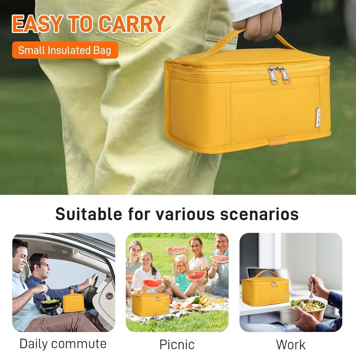 NOL Natural Organic Lifestyle Small Lunch Bag Mini Lunch Box Insulated Lunch Bag for Men/Women Leakproof Cooler Tote Bag Lightweight Nylon Waterproof Lunch Box For Work, Earth-yellow