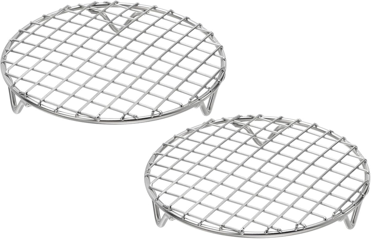 uxcell 2 Pcs Round Cooking Rack with Legs, Dia 6.5 Inch 304 Stainless Steel Barbecue Grill for Cooking Baking Barbecue Air Fryer Racks, Silver