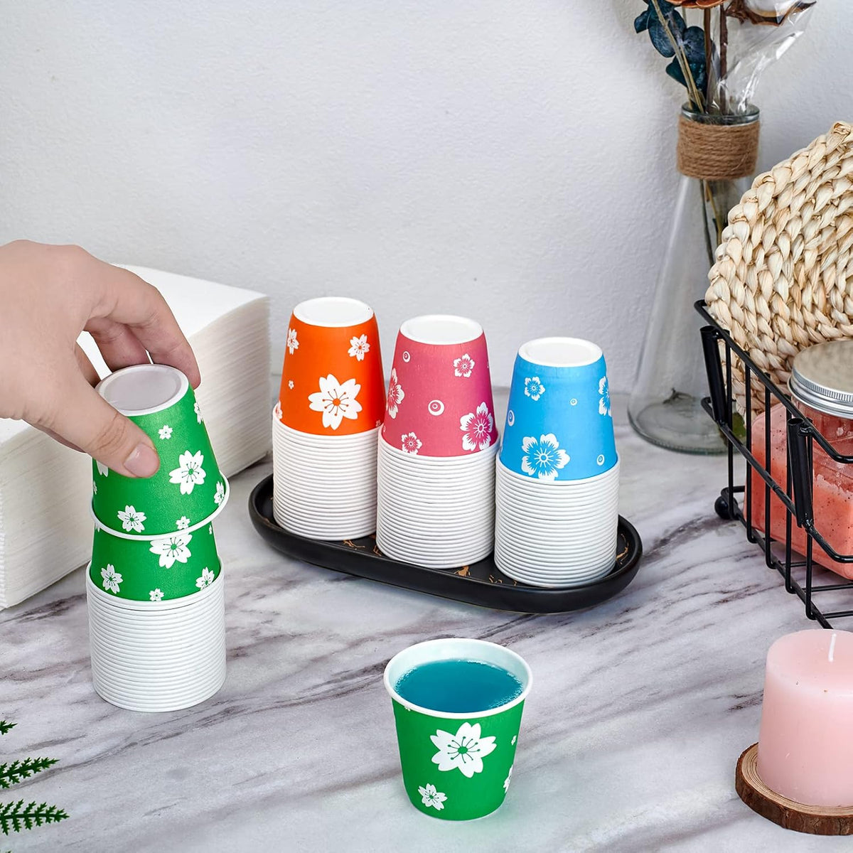 LITOPAK 800 Pack 3oz Disposable Bathroom Cups, Colorful Disposable Mouthwash Cups, Small Disposable Cups, Mini Paper Cups for Parties, Picnics, Barbecues, Travel and Events