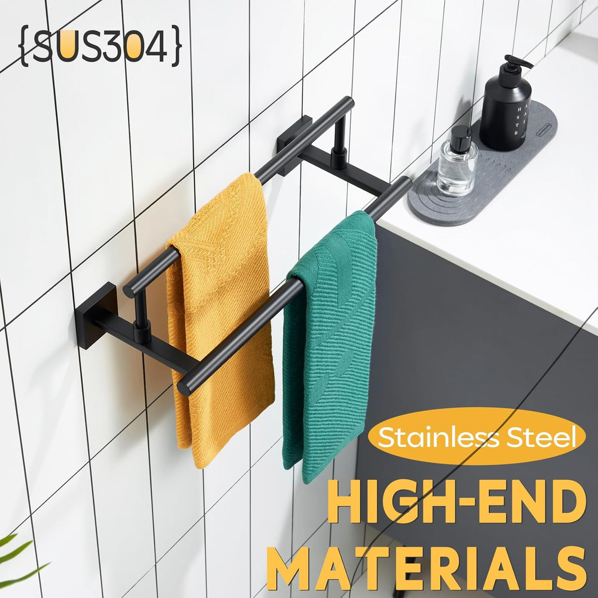 KOKOSIRI Bathroom Towel Bars 16 Inch Towel Rails Matte Black 40CM Hand Towel Holder for Kitchen Garage Wall Stainless Steel B5009BK-L16