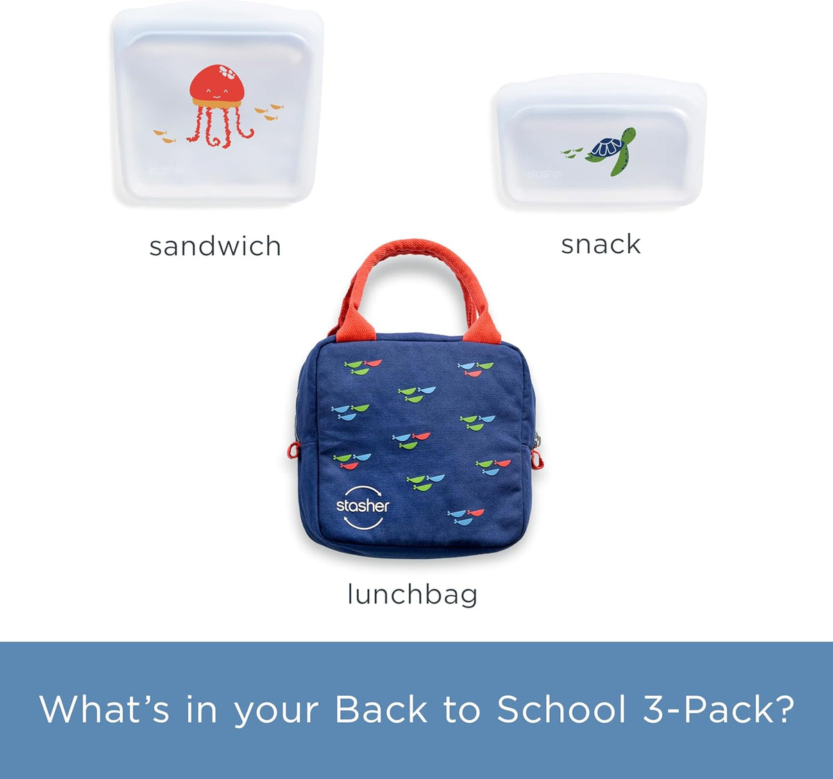 Stasher Premium Silicone Reusable Food Storage Bags & Lunch Bag, 3-Pack, Multi-Use Lunch Bag, Travel Containers, BPA Free, Leak-free, Dishwasher Safe, Eco-friendly