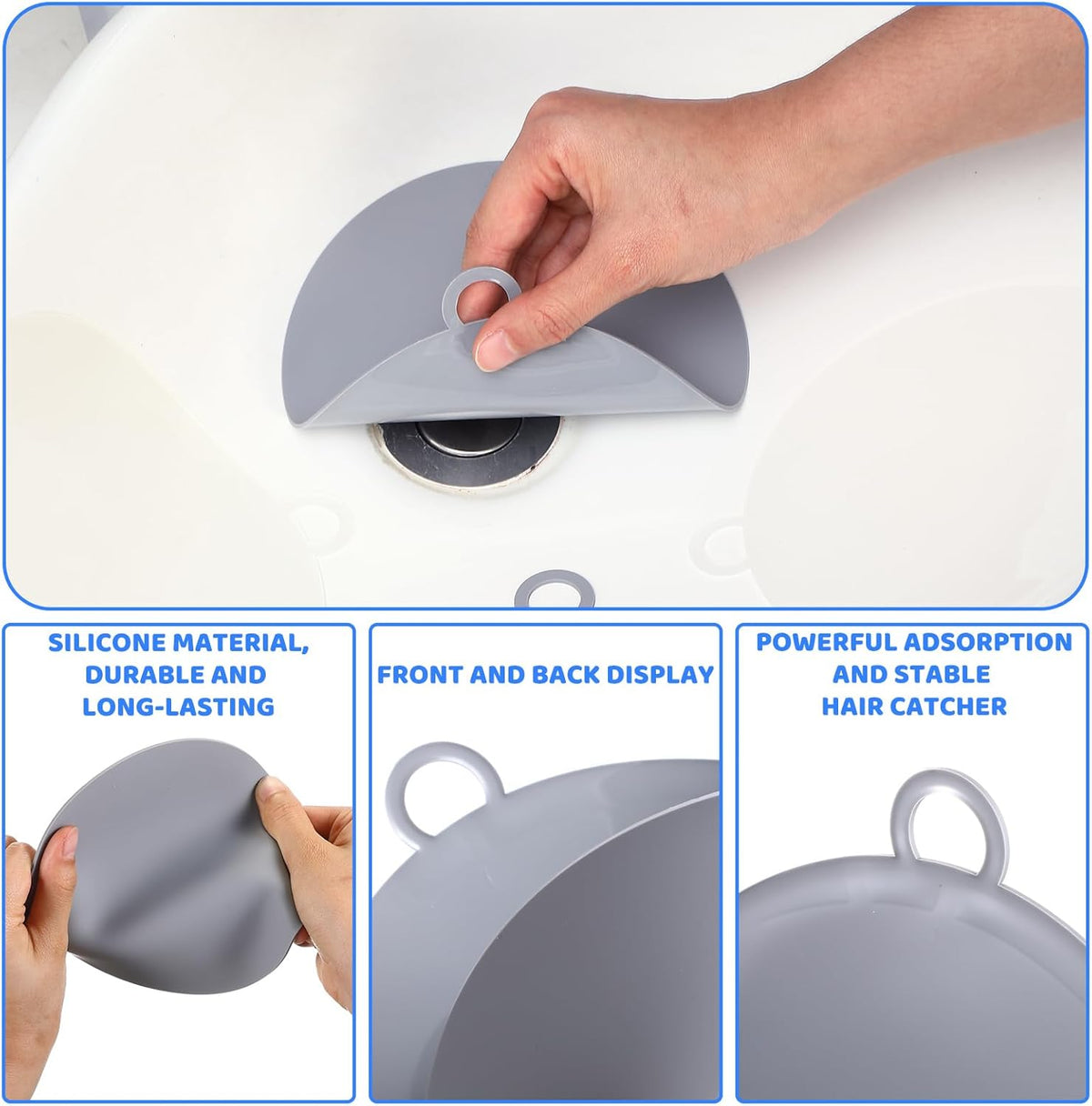 Yinkin 6 Pcs Drain Covers to Keep Bugs Out Silicone Shower Floor Tub Stoppers Bathtub Drain Stoppers Sewer Anti-Odor Mats Deodorizing Plugs for Bathroom(6 x 6 Inch,Round,Grey)