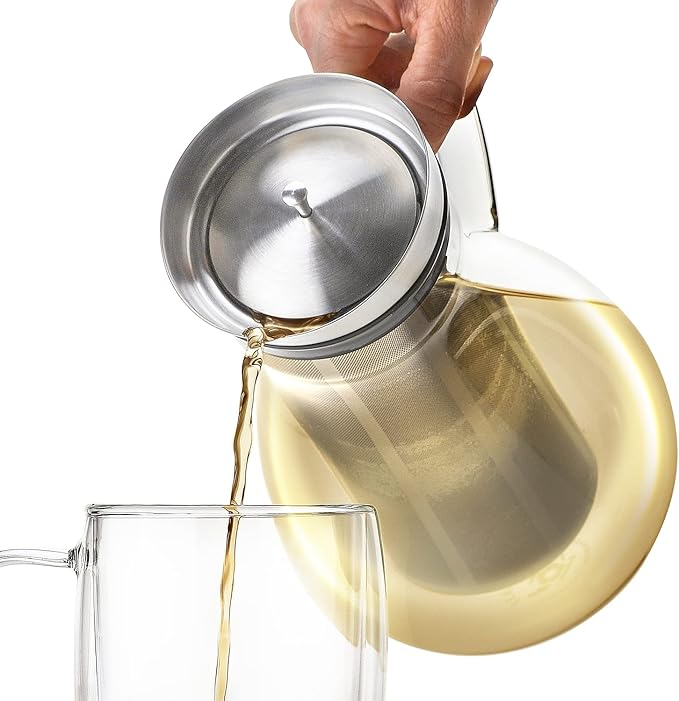 Teabloom Extra-Large Multi-Brew Borosilicate Glass Teapot + Kettle + Pitcher (85 OZ / 2.5 L / 10 CUPS) – Brew and Serve Hot Tea, Iced Tea, Cold Brew Tea and Fruit Infused Water – Solstice Tea Maker