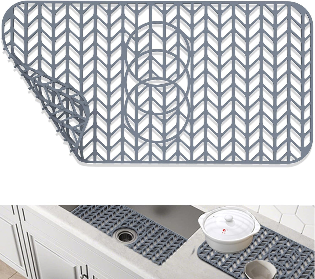 GUUKIN Sink Protectors for Kitchen Sink 19x13 & 24x12.5 & 13x11 & 26x14 & 28x14 & 29x15, Large Silicone Mats Grid for Bottom of Farmhouse Stainless Steel (24x12.5 with 3 Reserved Holes)