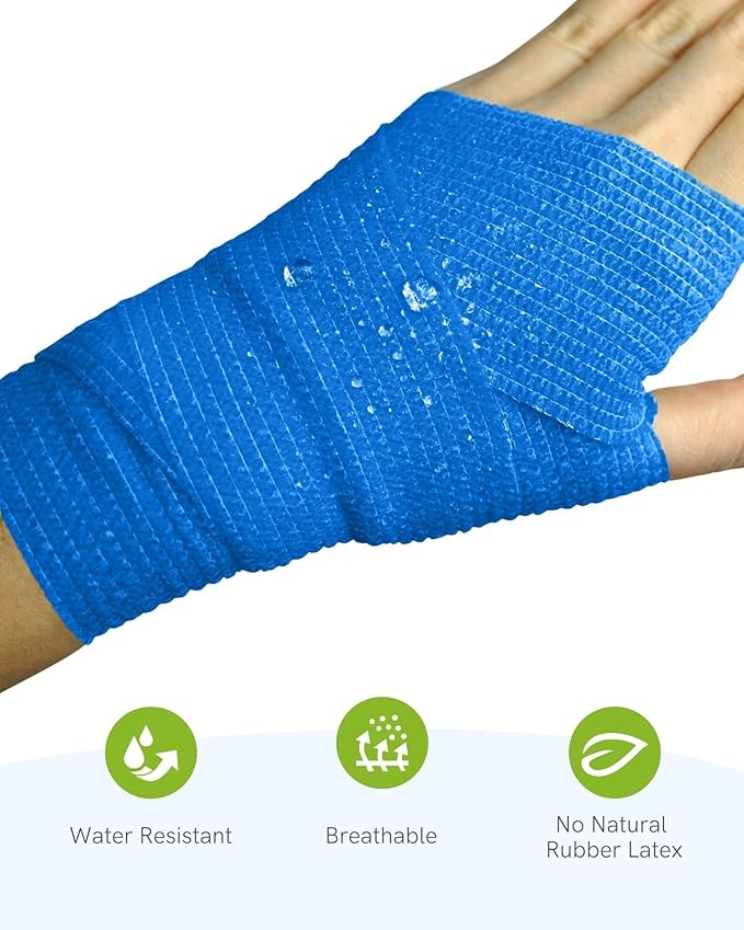 FriCARE Self Adhesive Bandage Wrap, Medical Tape in First Aid Kit, Cohesive Bandages for Wounds Sport Vet, FSA/HSA Eligible, 2 Inches X 5 Yards 12 Rolls, Energetic