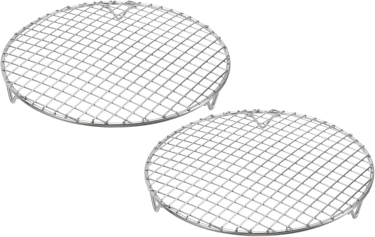 uxcell 2 Pcs Round Cooking Rack with Legs, Dia 9.8 Inch 304 Stainless Steel Barbecue Grill for Cooking Baking Barbecue Air Fryer Racks, Silver