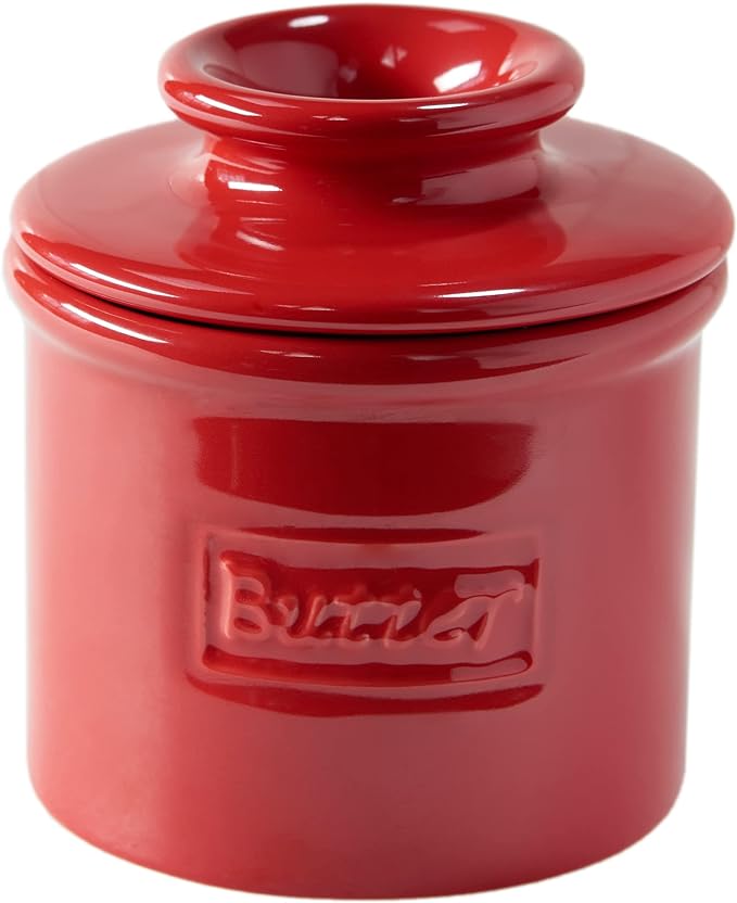 Butter Bell - The Original Butter Bell crock by L Tremain, a Countertop French Ceramic Butter Dish Keeper for Spreadable Butter, Café Retro Collection, Maraschino Red, Glossy Finish