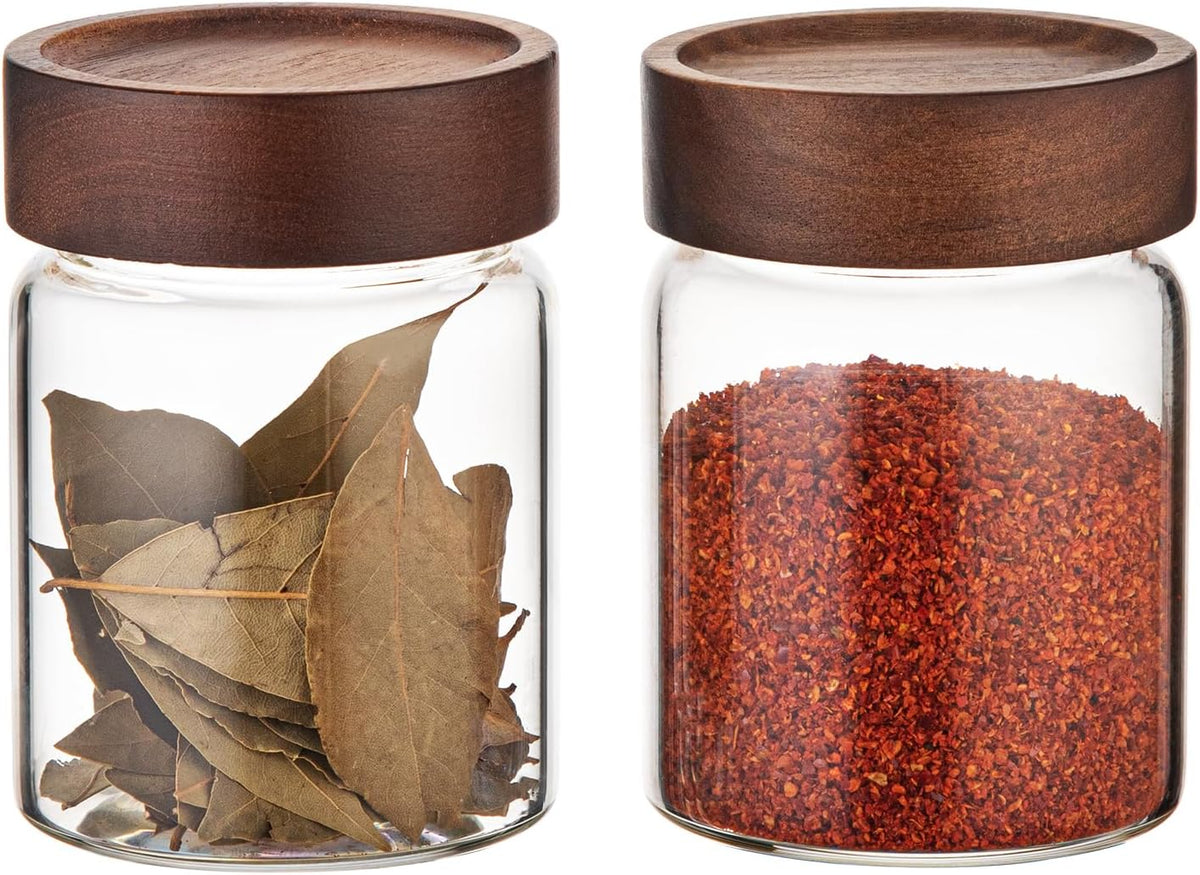 Small Glass Coffee Jars with Top Screw Lid Round Storage Canister Clear Glass Food Jar for Pantry Sugar Tea Coffee Bean Spice Nuts Cookies Bath Salts (2×300ml(10oz))