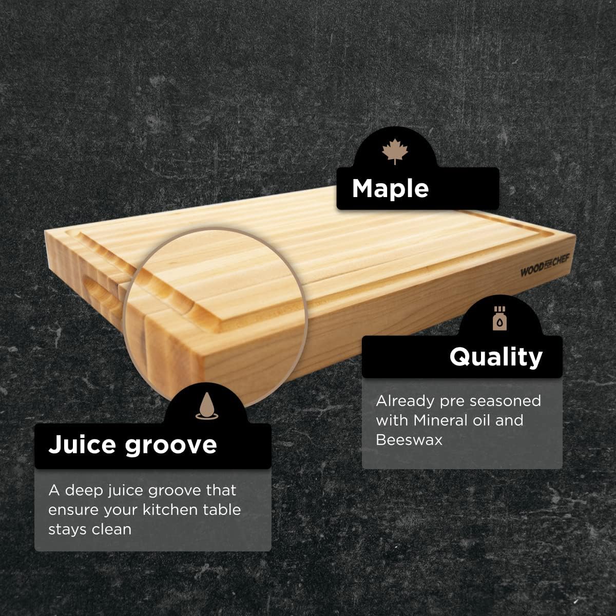 Medium Wood Cutting Board from Canadian Maple - A Reversible Butcher Block That Comes with Juice Groove for Cutting Meat and Juicy Veggies Easily - Maple Chopping Board - 16x12x1.5"