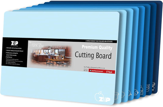 ZVP Plastic Cutting Boards for Kitchen, Flexible Cutting Mats, Gradient Blue Chopping Boards with Food Icon, Non-Slip, Non Porous, BPA Free, Dishwasher Safe