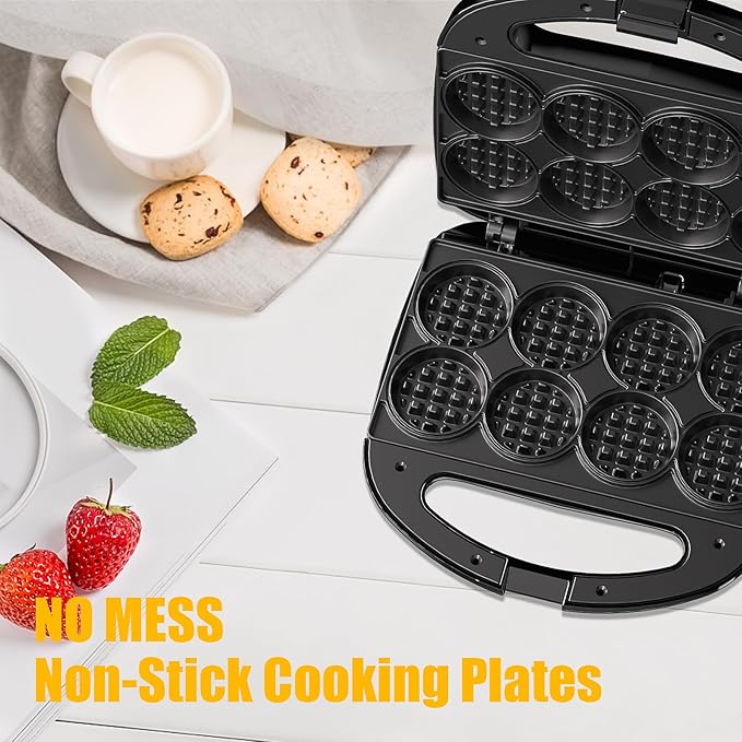 OSTBA Mini Waffle Maker: 750W Powerful Heating, Cooks 8 Waffles at Once, Fast & Even Cooking, Non-Stick & Easy Clean, Compact & Portable for Family Breakfast