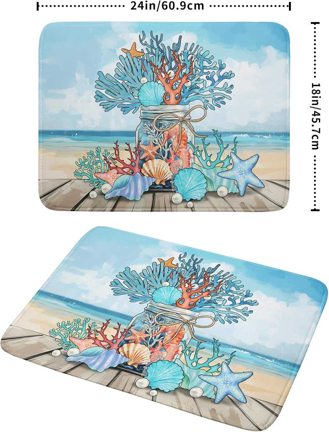 Coastal Coral Dish Drying Mat 18x24 inch Starfish Shell Fast Dry Microfiber Dish Rack Mats Drainer Pad for Countertop Kitchen Table Decor