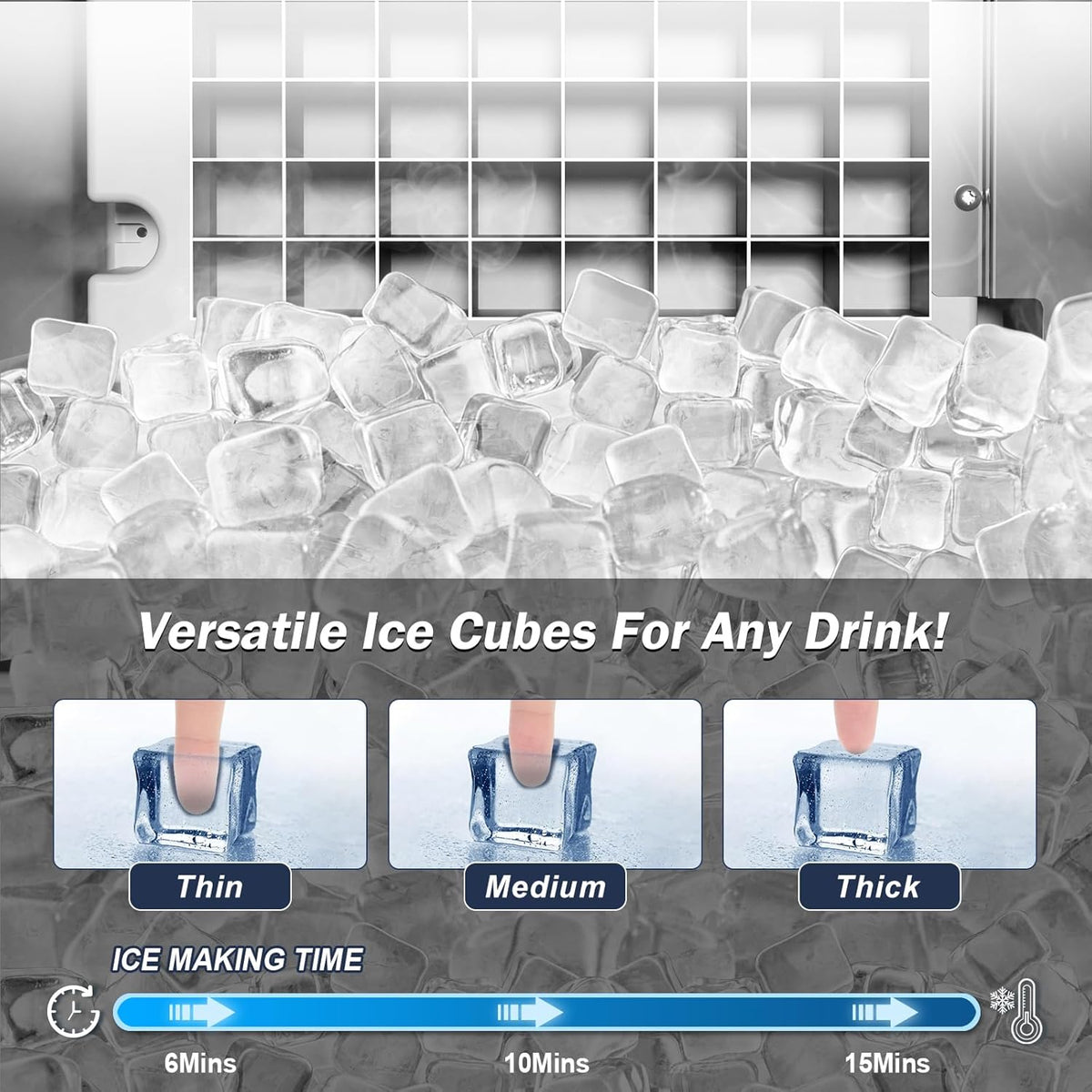 Under Counter Ice Maker Machine - 120 LBS/Day, Built in/Freestanding Placed, Auto-Cleaning,Reversible Door, Built 25LBS Ice Storage, Stainless Steel Ice Machine for Home & Commerial Outdoor Use
