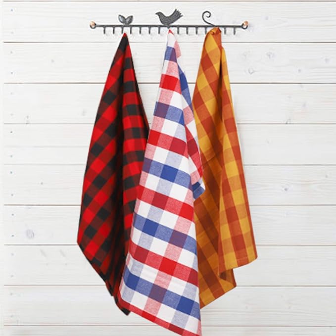 Urban Villa Cloth Napkins 100% Cotton Dinner Napkins Highly Absorbent 20x20 Inches (Set of 12) Multi Color Buffalo Checks Reusable Washable Soft Durable Premium Napkins Ideal for Home Wedding Parties