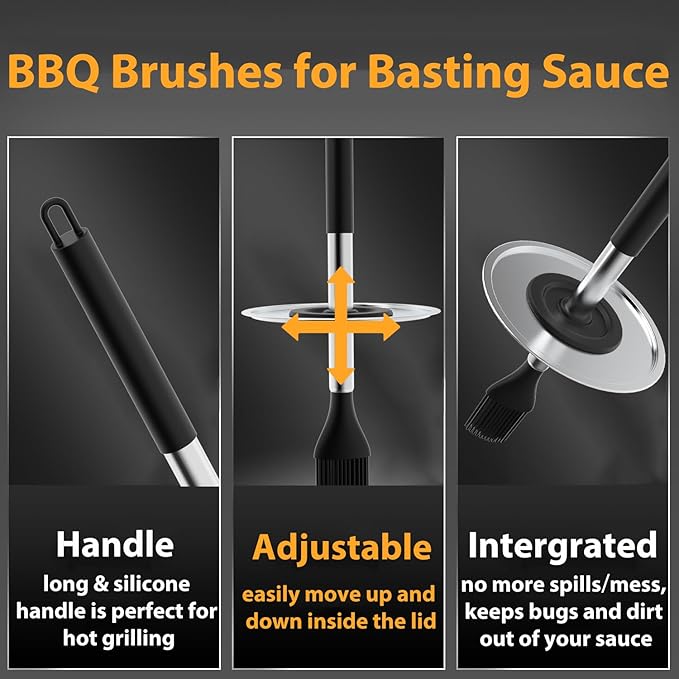 Geesta Adjustable Sauce Pot and Basting Brush Set, Long Stainless Steel Basting Brush for Cooking, Smoking, Fathers Day Grilling Gifts for Men Smoker Accessories, Large Capacity Grilling Tools, 1 Pack