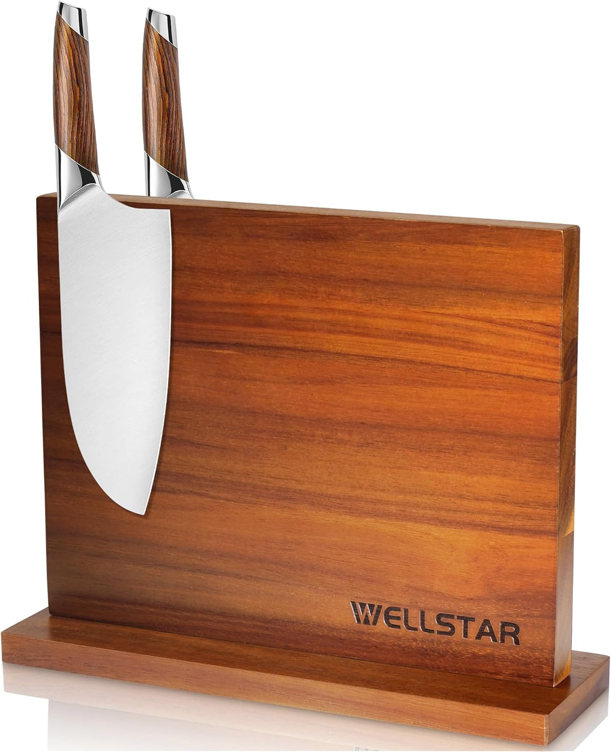 Modern Acacia Magnetic Knife Block Holder 12 x 10 Inches, Large Dual-Sided Strong Magnet Wood knives Stand, Luxurious Kitchen Counter Rack Organizer for a Stable and Stylish Cutlery Display
