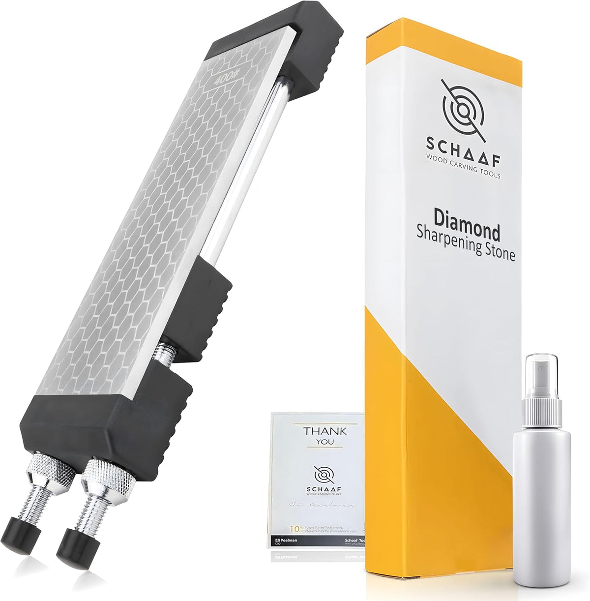 Heavy Duty Diamond Sharpening Stone Set with Adjustable Base, 2-Sided Fine/Coarse Grit Diamond Sharpening Plate, Fast & Efficient Diamond Knife Sharpener for Knives and Chisels from Schaaf Tools