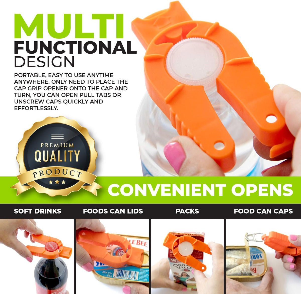 2-pack Multifunctional Bottle and Can Opener, Plastic Water Bottles, Twist-Off, Pull Tab Soup, for Weak Hands, Seniors, Elderly, Rheumatoid Arthritis, Botle Gripper, Ergonomic Lid Seal Remover