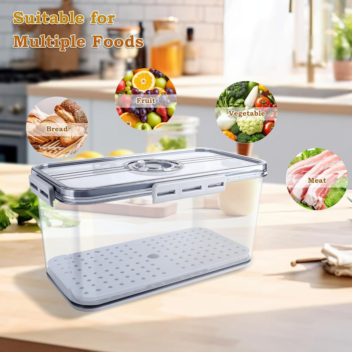 Bread Box for Kitchen Counter, Time Recording Bread Storage Container with Lid, Transparent Bread Storage Device with Drainage Pad, Homemade Bread Storage Container, Toasted Bread 11.8"x8.07"x5.71"