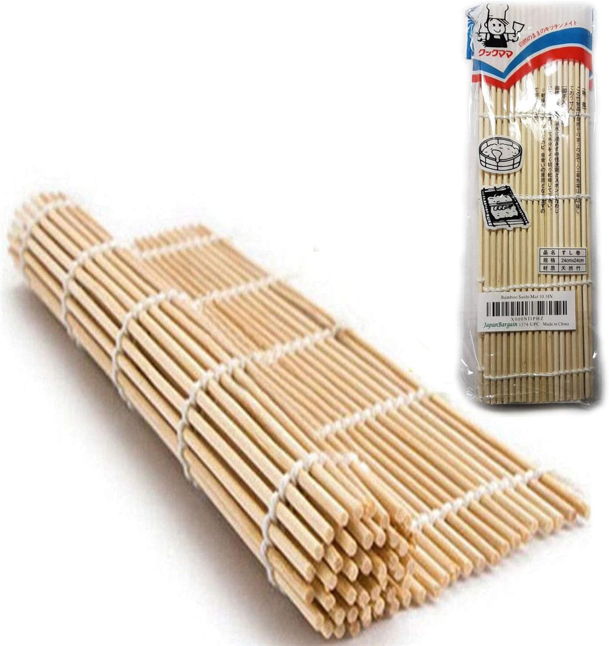 JapanBargain, Sushi Roll Bamboo Mat, 10.5" Square Natural Bamboo Sushi Rolling Mat for Making Sushi Rolls, Eco-Friendly, Reusable, Easy to Clean