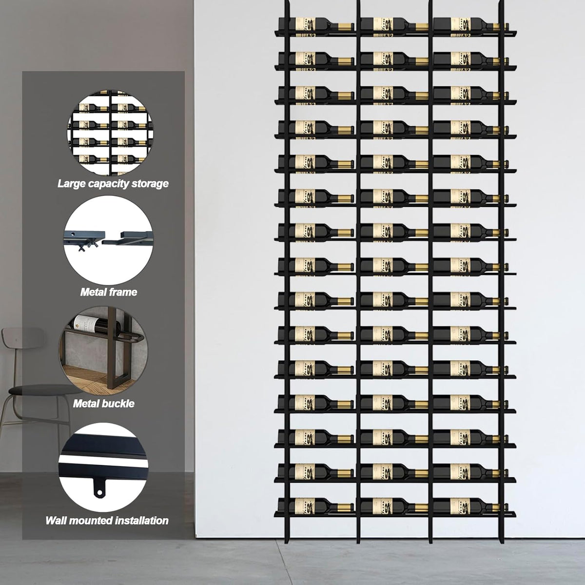 Wine Rack Freestanding Floor, 16 Tier 80 Bottle Capacity Display Holder, Industrial Wine Bottle Storage Shelves, for Any Bar, Wine Cellar, Kitchen, Dining Room (Brown, 5 Column)