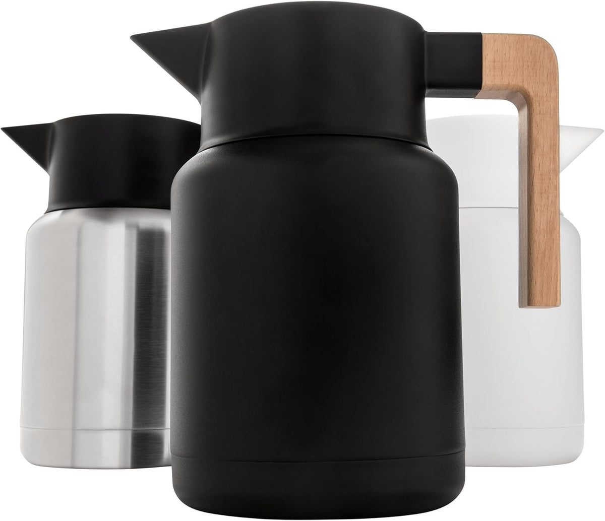 Hastings Collective Thermal Coffee Carafe 50 Oz - Large Stainless Steel Insulated Carafe - 1.5 Liter Double Walled Vacuum Thermos Coffee and Beverage Dispenser with Tea Infuser and Strainer (Black)