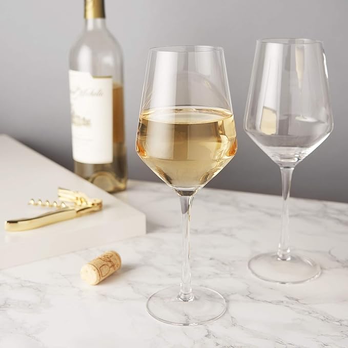 Viski Raye Crystal Angled Chardonnay Glasses, Sleek and Modern Design White Wine Glasses Set, Elegant Glassware for Wedding Gifts, Anniversary, Birthday Gifts, Home Bar Essentials, 13 oz, Set of 2