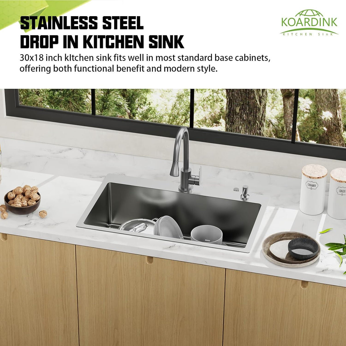 30x18 In Drop Inch Kitchen Sink-Stainless Steel Topmount Modern Single Bowl Kitchen Sink Come With Silicon Mat, Drain Strainer Set Offer Large Basin And Compatibility With Various Kitchen&Bar Style