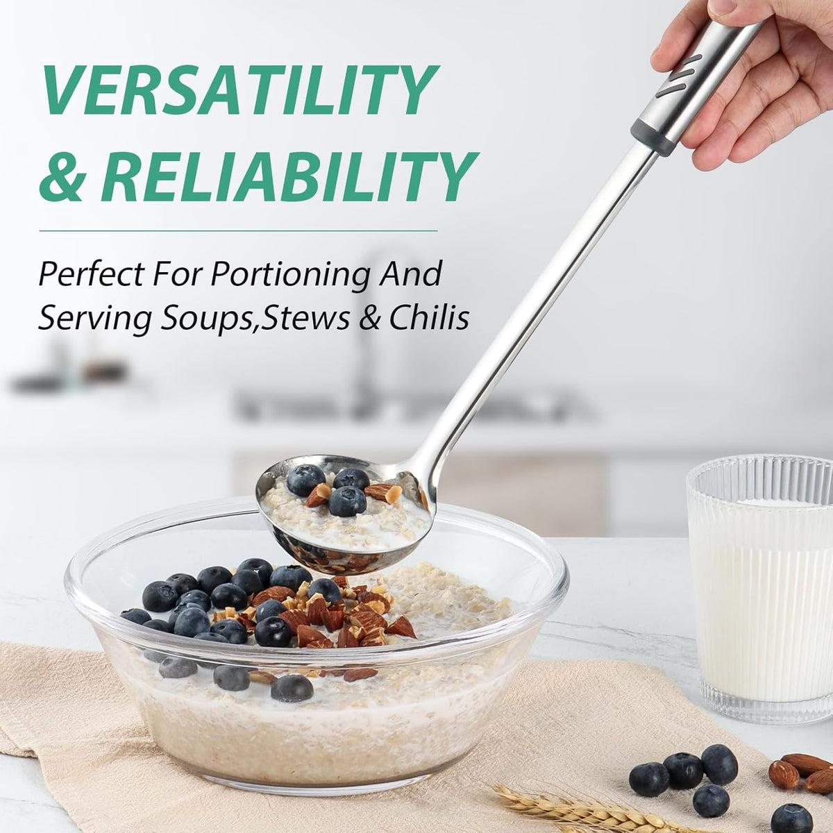 Soup Ladle, 2 oz Ladle Stainless Steel for Serving and Cooking, Small Ladles Spoon with Heat-proof Handle, Durable Construction, 13.4 inch, Silver