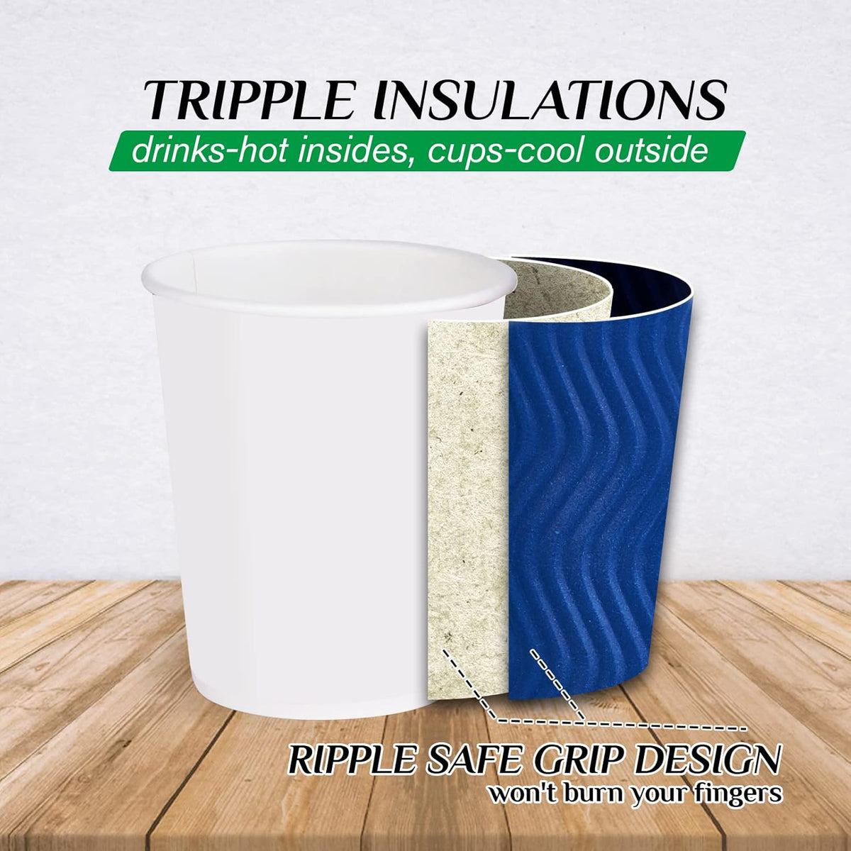 JollyPack 60 Pack 12 oz Paper Coffee Cups, Blue Disposable Beverage Cups with Insulated Ripple Wall for Coffee, Tea, and Hot Chocolate