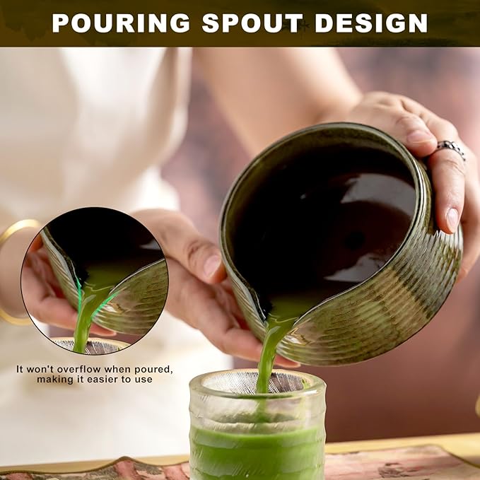 Matcha Whisk Set,(8Pcs) Includes Ceramic Matcha Bowl, Whisk, Holder, Scoop and Spoon, Rest, Sifter, Tea Towel,Traditional Tea Ceremony Set Gift