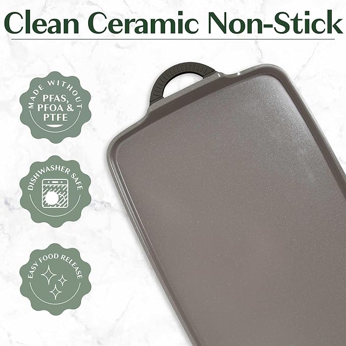 Goodful All-in-One Double Burner Griddle, Ceramic Nonstick, Durable Cast Aluminum, Oven Safe and Dishwasher Safe, Made without PFAS, PFOA, PFOS & PTFE, 18-Inch x 11-Inch, Graphite