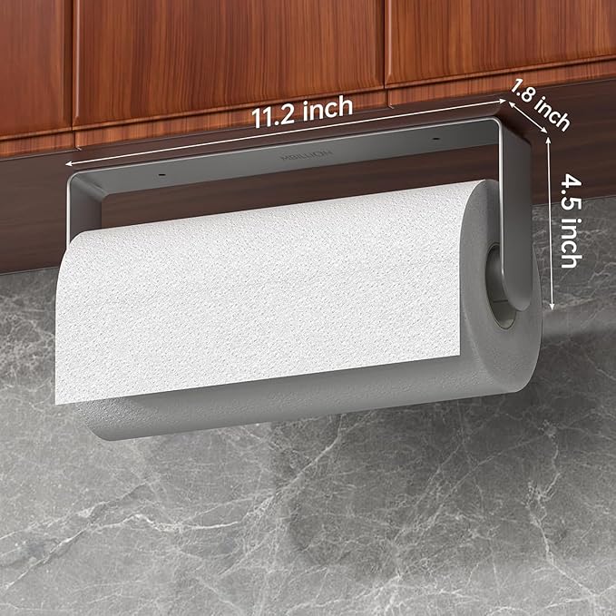 Mbillion Kitchen Paper Towel Holder Under Cabinet Wall Mount and Self-Adhesive Paper Towel Rack Premium Grade SUS304 Stainless Steel Brushed Silver, 2 Pack