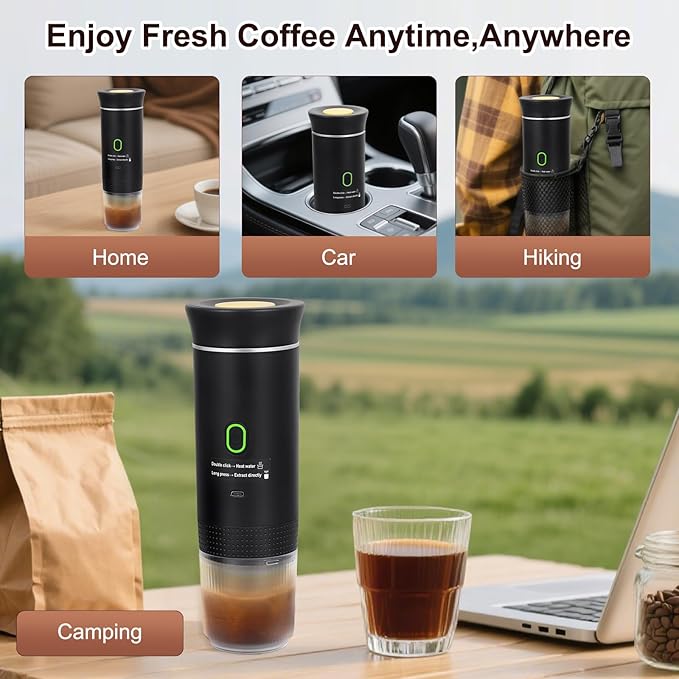 Coffee Maker Set, Portable Espresso Machine and Coffee Grinder, 3 in 1 Travel Coffee Maker Compatible Ground Coffee, Capsules (NS＆DG) for Outdoor Camping Hiking Office