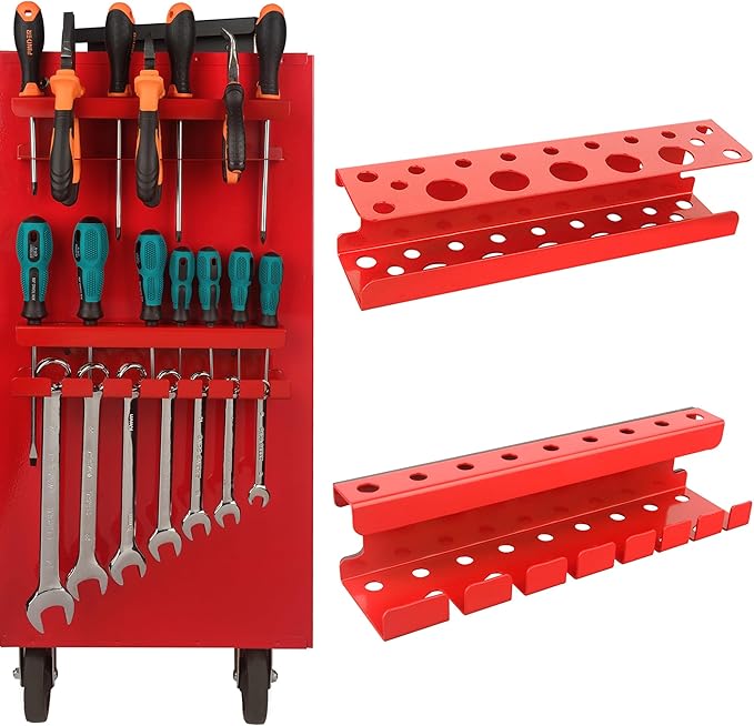 ULIBERMAGNET Magnetic Screwdriver Holder,Magnetic Wrench Holder,Heavy Duty Red Metal Hand Tool Storage Organizer,Set of 2 Magnetic Mount Tool Holder for Garage,Workbench,Tool Cart,PegBoard