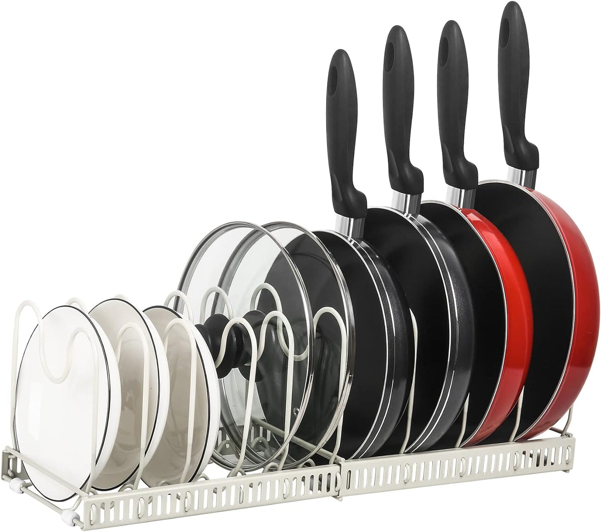ROOHUA Pot Rack - Expandable Pot & Pan Organizer for Cabinet, 10 Adjustable Compartments (Apricot, 10)