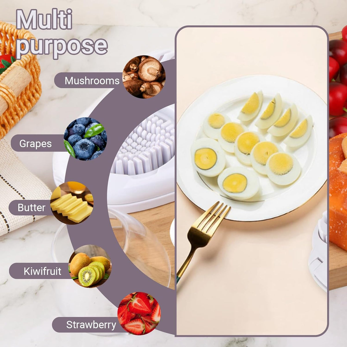 1 Pcs Heavy Duty Egg Slicer with 3 Cutting Modes, Stainless Steel Egg Cutter for Hard Boiled Eggs, Strawberry, Grape, Mushroom, Kitchen Dicer Tool, Send Goods From Local Warehouse