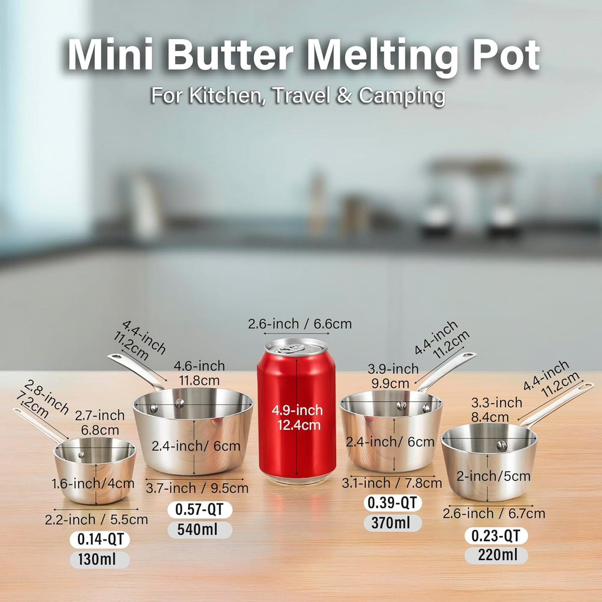 D&M Butter Warmer 0.14 Quart, Multi-Ply Clad Stainless Steel Milk Frother and Chocolate Melting Pot, Small Saucepan for Induction Stovetop, Coffee, Butter, Syrup