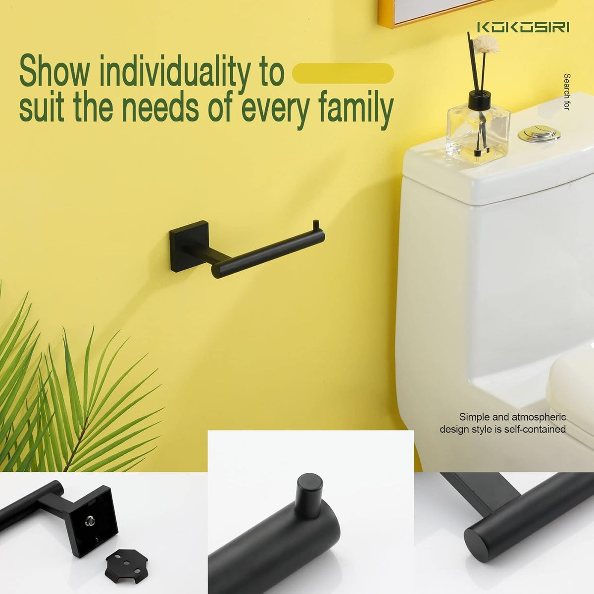 KOKOSIRI Toilet Paper Holder for Bathroom Toilet Roll Holder Hold Mega Rolls Matte Black Stainless Steel B2005BK