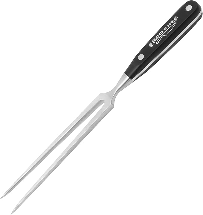 Ergo Chef Pro Series 8-Inch Meat Fork - Carving & Serving Fork - Forged High Carbon Stainless-Steel, Full Tang, Black Handle