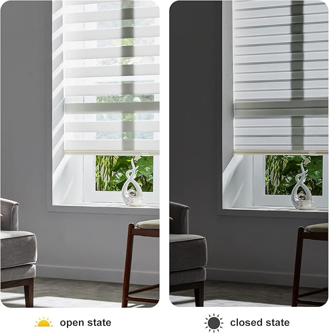 Persilux Cordless Zebra Blinds for Indoor Windows, Free-Stop Zebra Blinds Cordless, Light Filtering Sheer Shades Dual Layer for Day and Night, Zebra Roller Shades for Home (35.25" W X 64" H, Cream)