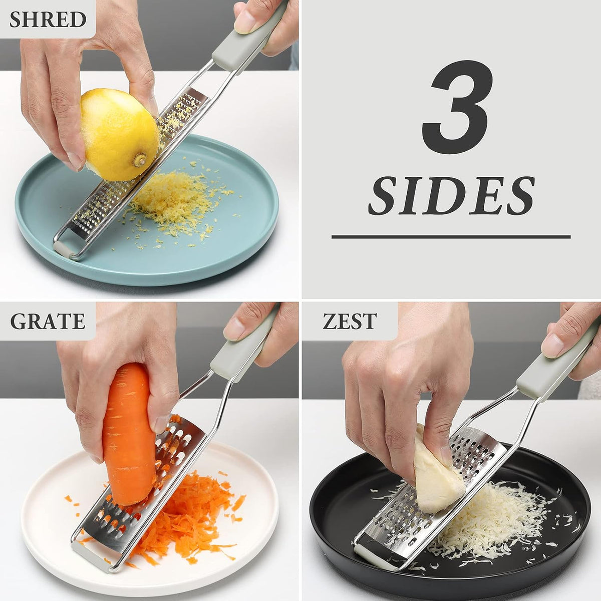 Cambom Lemon Zester Grater Three-piece Suit - Heavy Duty Kitchen Tool for Parmesan Cheese, Ginger, Garlic, Nutmeg, Chocolate, Vegetables，Fruits，Stainless Steel Grater Dishwasher Safe Clear