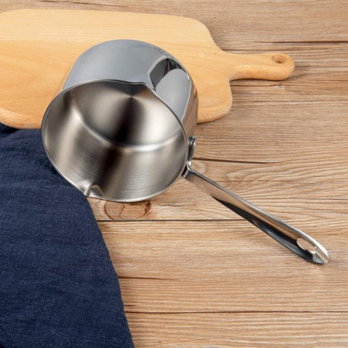 Butter Warmer, 300ml Mini Milk Warmer Pot Stainless Steel Coffee Pots Saucepan Butter Melting Pot with Dual Pour Spout for Coffee Tea Soup Warming