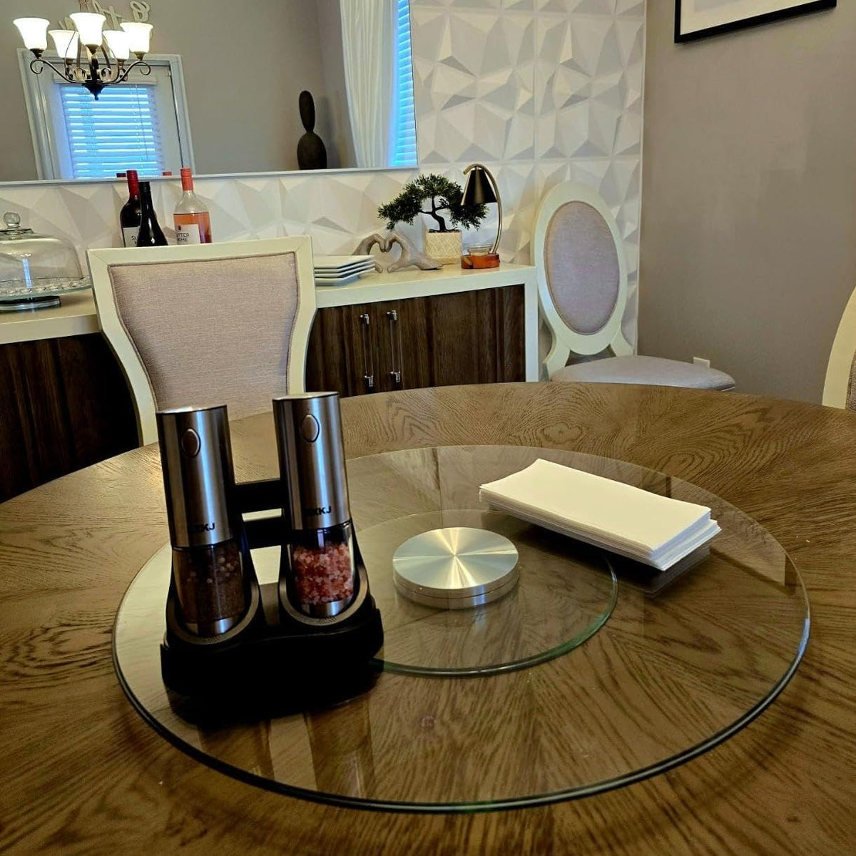 24" Tempered Glass Lazy Susan Turntable for Dining Table Large Tabletop 360° Rotating Tray Clear Serving Plate - Perfect for Family Gatherings, Banquets, and Weddings