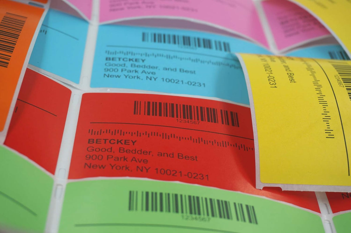 BETCKEY - 2.25" x 4" Multipurpose & Shipping Labels Compatible with Zebra & Rollo Label Printer,Premium Adhesive & Perforated[Red, 6 Rolls, 2100 Labels]