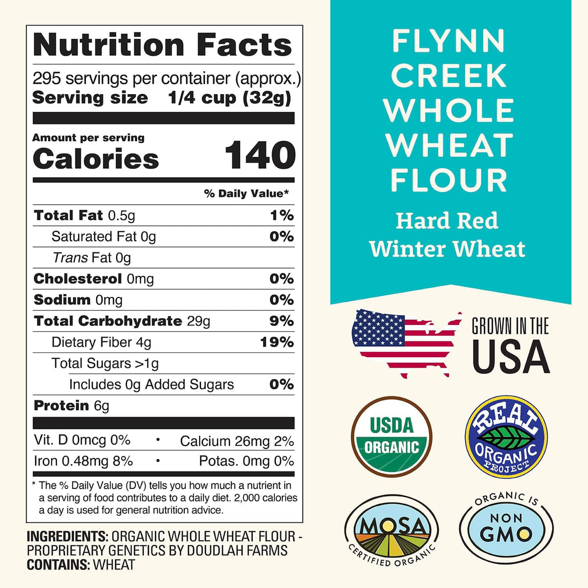 Organic Whole Wheat Flour 25 lb - Non-GMO, Pesticide-Free, Regenerative Organic Certified for Baking Bread, Pizza, Pasta, & More by Doudlah Farms