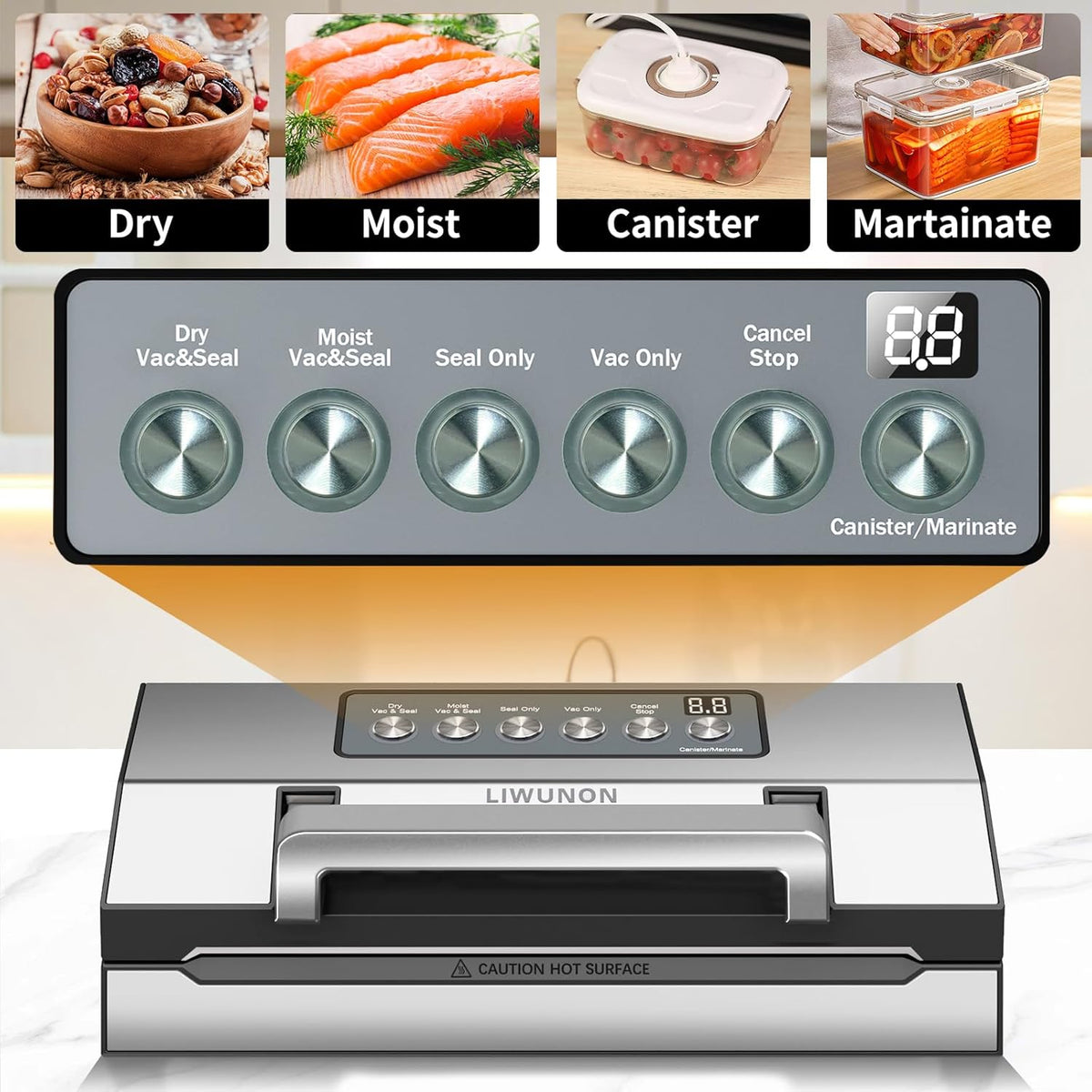 2025 Upgraded Precision Fast-Vacuum Sealer, LIWUNON Commercial Full Automatic Food Vacuum Sealer Machine, Double Heat Seal, Built-in Cutter&Bag Storage, Powerful Food Vacuum Saver, 2 Bag Rolls&hose