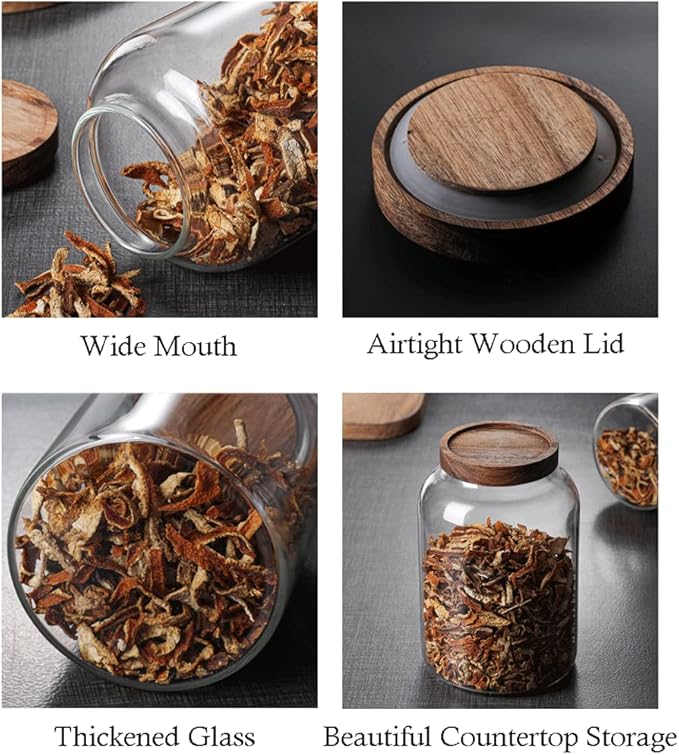 Large Glass Jars with Airtight Wooden Lid, Food Storage Glass Canister, Clear Cereal Storage Container for Flour, Sugar, Coffee Beans, Snack (94 FL OZ (2800ml))